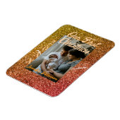 私たちの初めてのクリスマス オレンジの赤いラメ 写真 年 マグネット (左側)