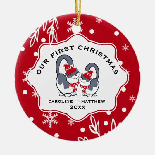 私たちの初めてのクリスマス。カスタム写真 セラミックオーナメント (正面)
