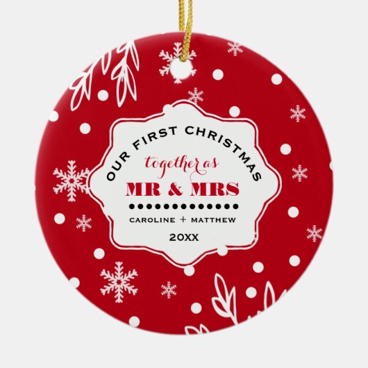 私たちの初めてのクリスマス。カスタム写真 セラミックオーナメント (正面)