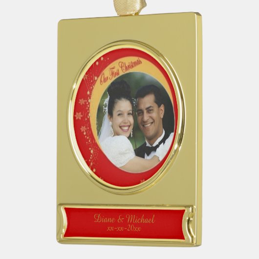 私たちの初めてのクリスマス ゴールドプレートバナーオーナメント (左)