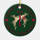 「私たちの初めてのクリスマス」トナカイ セラミックオーナメント (正面)