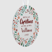 私たちの初めてのクリスマス ホリデー フラワーミスター ミセス フォト オーナメント (正面)