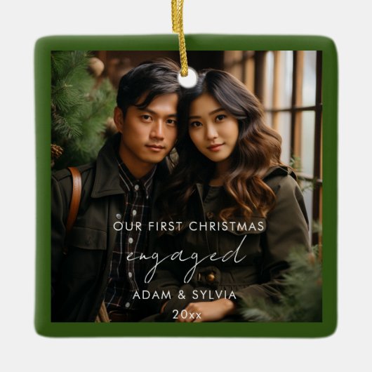 私たちの初めてのクリスマス 婚約した セラミックオーナメント (正面)