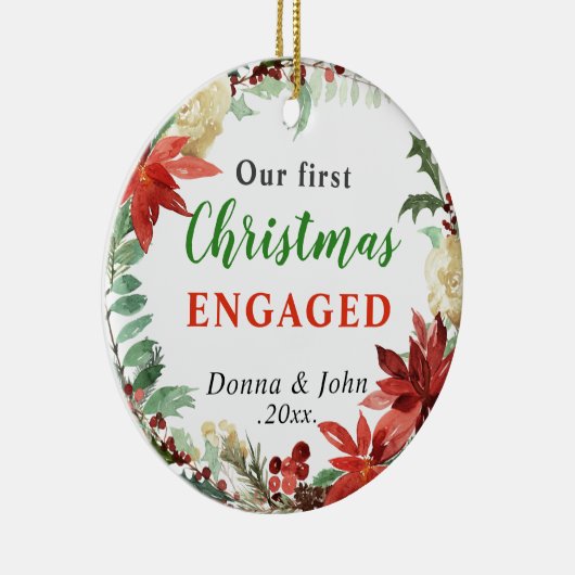 私たちの初めてのクリスマス 婚約した |ポインセチアリース セラミックオーナメント (右)