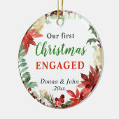 私たちの初めてのクリスマス 婚約した |ポインセチアリース セラミックオーナメント (左)