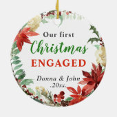 私たちの初めてのクリスマス 婚約した |ポインセチアリース セラミックオーナメント (裏面)