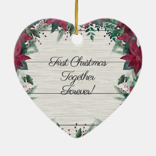 私たちの初めてのクリスマス 婚約した |写真ハート セラミックオーナメント (裏面)