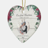 私たちの初めてのクリスマス 婚約した |写真ハート セラミックオーナメント (左)