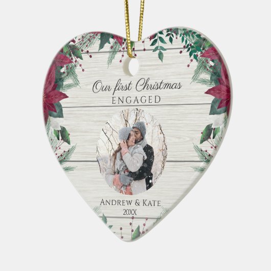 私たちの初めてのクリスマス 婚約した |写真ハート セラミックオーナメント (左)