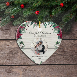 私たちの初めてのクリスマス 婚約した |写真ハート セラミックオーナメント