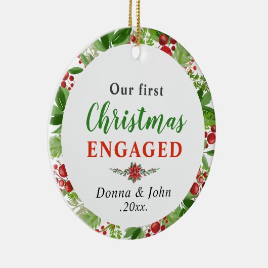 私たちの初めてのクリスマス 婚約した |水彩リース セラミックオーナメント (右)