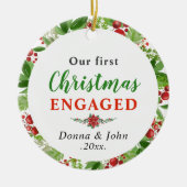 私たちの初めてのクリスマス 婚約した |水彩リース セラミックオーナメント (正面)