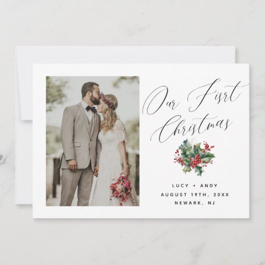 私たちの初めてのクリスマス |新しいモダン写真のスクリプト シーズンカード (正面)