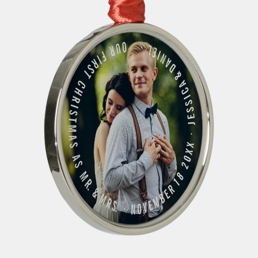 「私たちの初めてのクリスマス」新婚の写真 メタルオーナメント (右)