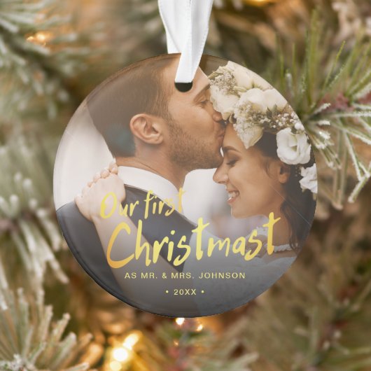 私たちの初めてのクリスマス 新婚夫婦の写真 ウェディング オーナメント (ツリー)