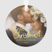 私たちの初めてのクリスマス 新婚夫婦の写真 ウェディング オーナメント (裏面)