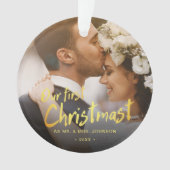 私たちの初めてのクリスマス 新婚夫婦の写真 ウェディング オーナメント (正面)