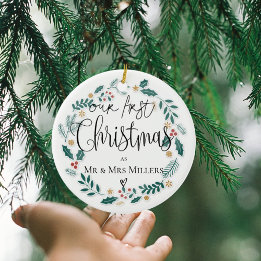 私たちの初めてのクリスマス 新婚 ミスター&ミセス リース セラミックオーナメント