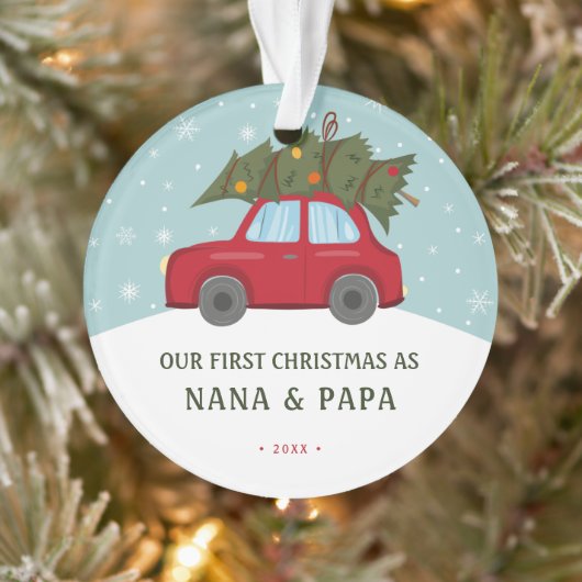 私たちの初めてのクリスマス 祖父母 赤い車の木のオーナメント オーナメント (ツリー)