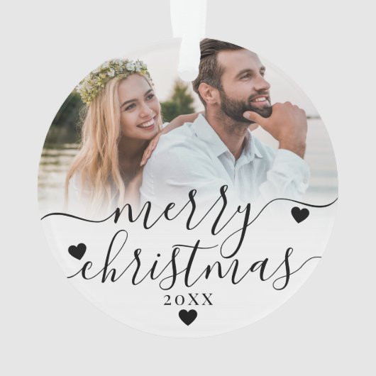 私たちの初めてのクリスマス 結婚したカップル 2人の写真 オーナメント (裏面)