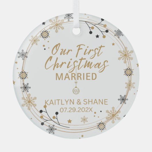 私たちの初めてのクリスマス 結婚した ガラスオーナメント (正面)