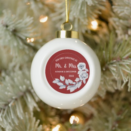 私たちの初めてのクリスマス 結婚した |シルバーバラオーナメント セラミックボールオーナメント (ツリー)