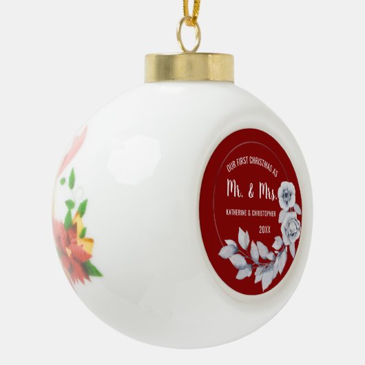 私たちの初めてのクリスマス 結婚した |シルバーバラオーナメント セラミックボールオーナメント (左)