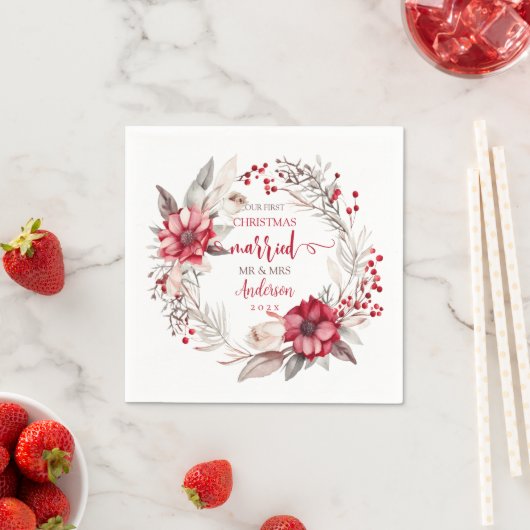 私たちの初めてのクリスマス 結婚した スタンダードカクテルナプキン (インサイチュ)