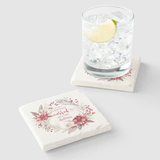 私たちの初めてのクリスマス 結婚した ストーンコースター (横)