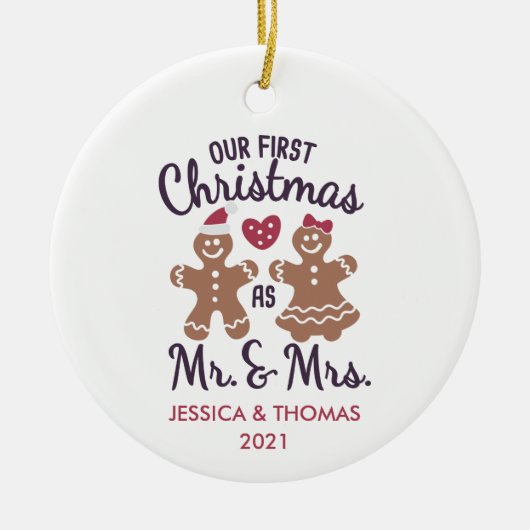 私たちの初めてのクリスマス 結婚した セラミックオーナメント (正面)