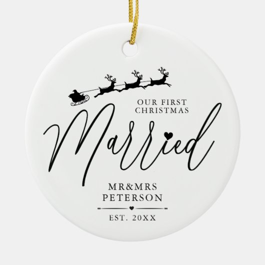 私たちの初めてのクリスマス 結婚した セラミックオーナメント (正面)