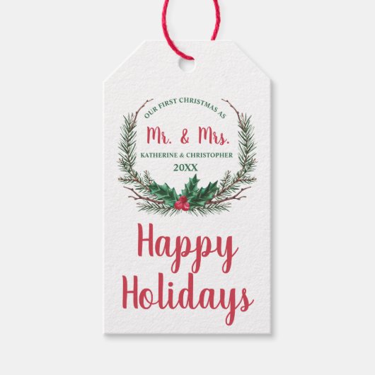 私たちの初めてのクリスマス 結婚した |ミスタントア氏そしてミセス ギフトタグ (正面)