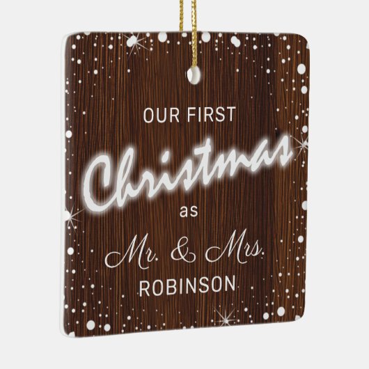 私たちの初めてのクリスマス 結婚した |写真のコラージュ セラミックオーナメント (右)