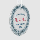 私たちの初めてのクリスマス 結婚した |青いグリッター オーナメント (正面)