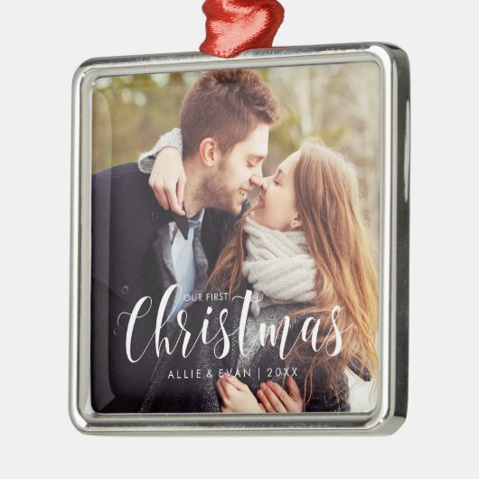 「私たちの初めてのクリスマス」結婚の写真 メタルオーナメント (左)