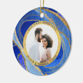 私たちの初めてのクリスマス |青と金ゴールドのGeode写真C セラミックオーナメント (左)