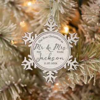 私たちの初めてのクリスマス Mr & Mrs スノーフレークピューターオーナメント
