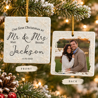 私たちの初めてのクリスマス Mr & Mrs フォトオーナメント セラミックオーナメント