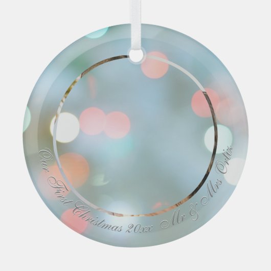 私たちの初めてのクリスマスDIY名前日付フォトグレー文字 ガラスオーナメント (正面)