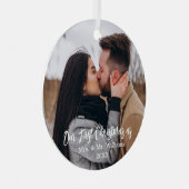 私たちの初めてのクリスマスmrs&mr 2写真結婚の金属 メタルオーナメント (正面右)