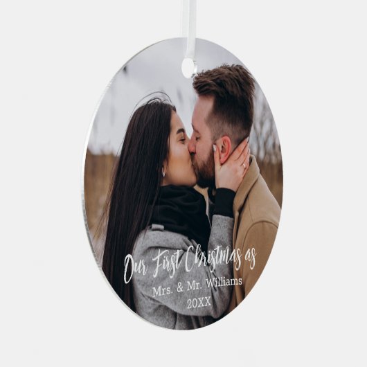 私たちの初めてのクリスマスmrs&mr 2写真結婚の金属 メタルオーナメント (正面右)
