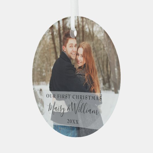 私たちの初めてのクリスマスNewlyweds写真 ガラスオーナメント (正面左)