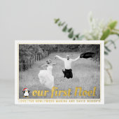 私たちの初めてのノエル クリスマス写真 ゴールド 箔シーズンカード (立ち正面)