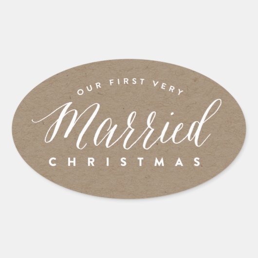 私たちの初めての結婚クリスマス ミスター&ミセスウェディング 楕円形シール (正面)
