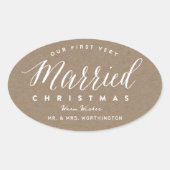 私たちの初めての結婚クリスマス　夫婦のウェディング 楕円形シール (正面)