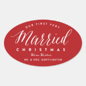 私たちの初めての結婚クリスマス Mr & Mrs ウェディング 楕円形シール (正面)