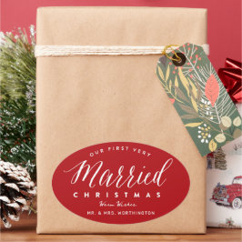 私たちの初めての結婚クリスマス　Mr & Mrs ウェディング 楕円形シール