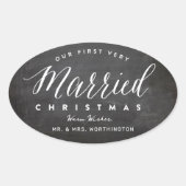 私たちの初めての結婚クリスマス Mr & Mrs ウェディング 楕円形シール (正面)