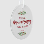 私たちの初めての結婚記念日 ブラシスクリプト グリーン オーナメント (正面)