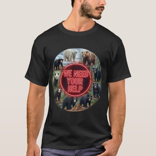 私たちの助けが必要 クマ8種 Tシャツ (正面)